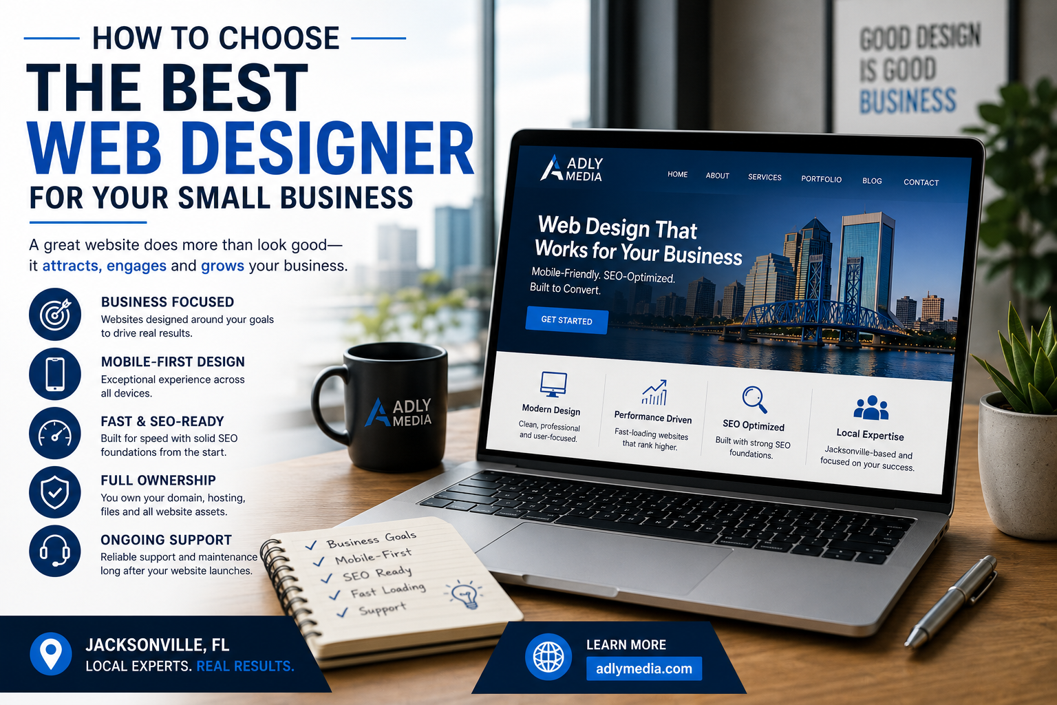 Professional web designer creating a mobile-friendly, SEO-optimized website for a small business
